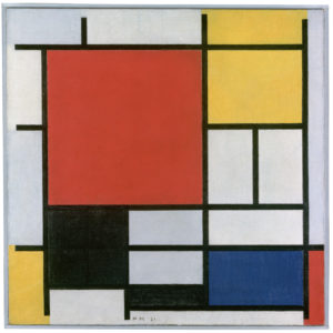 카탈로그 번호 SCH-1957-0071 0333329 Piet Mondriaan 제목 : 큰 빨간색 평면, 노란색, 검은 색, 회색 및 파란색 그림을 사용한 구성 scan van neg juni2006